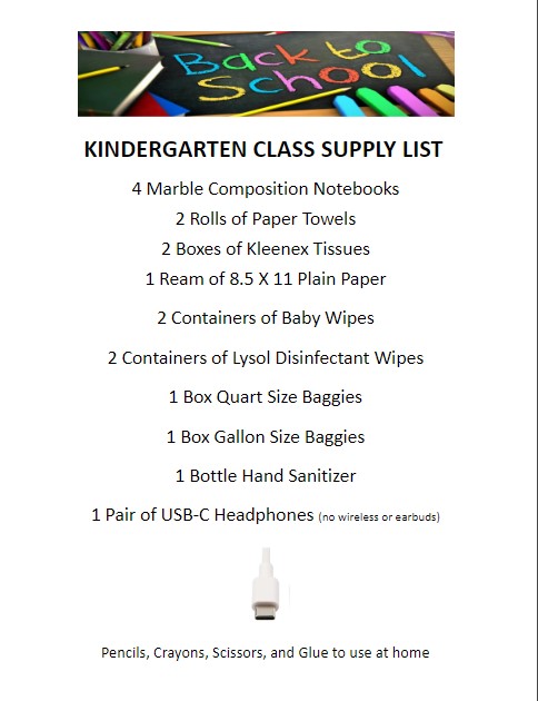 Kindergarten Supply List